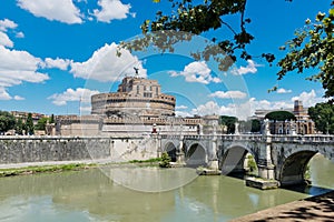 Angel Castle with bridge on Tiber river in Rome, Italy