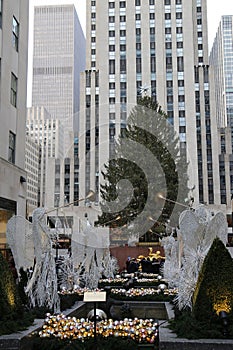 Angel Christmas Decorations and Christmas Tree at the Rockefeller Center in Midtown Manhattan