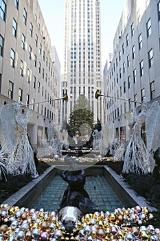 Angel Christmas Decorations and Christmas Tree at the Rockefeller Center in Midtown Manhattan