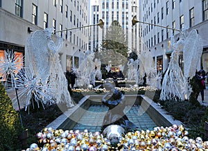 Angel Christmas Decorations and Christmas Tree at the Rockefeller Center in Midtown Manhattan