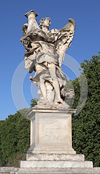 Angel with the Column Throne on Bridge of Angels Ponte Sant`Angelo, Rome, Italy photo