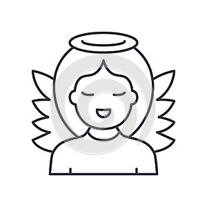 Angel concept icon, linear isolated illustration, thin line vector, web design sign, outline concept symbol with