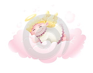 Angel cupid baby sleeping at cloud