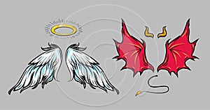 Angel and demon cartoon comic style attribute elements photo