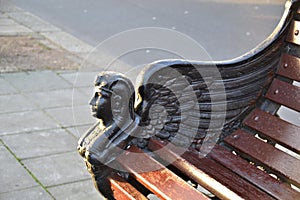 Angel design on a public park bench in London UK