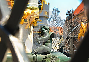 Angel detail of Beautiful Fountain SchÃÂ¶ner Brunnen, Nuremberg NÃÂ¼rnberger, Bavaria Bayern, Germany Deutschland