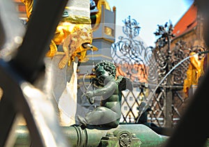 Angel detail of Beautiful Fountain SchÃ¶ner Brunnen, Nuremberg NÃ¼rnberger, Bavaria Bayern, Germany Deutschland