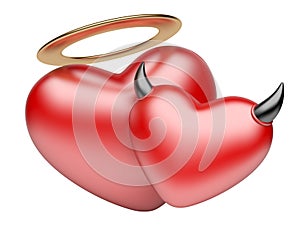 Angel and Devil hearts. lover concept.