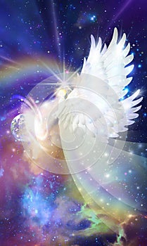 Angel touch, divine intervention, synchronicity, giving blessings, watching over Earth planet in space, orbit, earth healing
