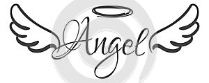 Angel doodle. Flying wings logo. Heaven symbol