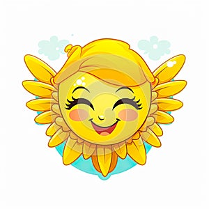 Angel emoticon summer icon. Emoji summer sticker. On white background. Ai Generative