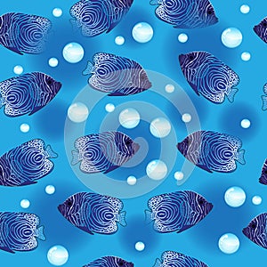Angel Fish seamless pattern, underwater background, sea wallpaper. Vector illustration