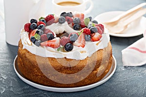 Angel food cake with cream and berries