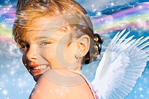 Angel girl with rainbow