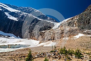 Angel Glacier Mount Edith Cavell in 2021 summer. Jasper National Park beautiful landscape. Alberta, Canada.