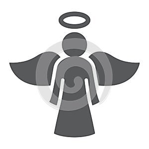 Angel glyph icon, religion and prayer, wing sign, vector graphics, a solid pattern on a white background, eps 10.
