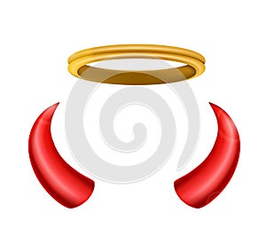 An angel halo and devil horns isolated for you design