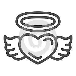 Angel heart line icon, valentine day concept, Heart with wings and nimbus sign on white background, halo and wing on