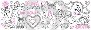 Angel and heart tattoo art 1990s-2000s. Love concept. Happy valentines day stickers. photo