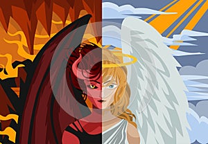 Angel in heaven and demon in hell