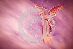 Angel in heaven over purple background photo