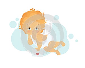 The angel is holding a love letter. Cute character for Valentine Day. Vector graphics. EPS10.