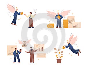 Angel investor or business depositor set, flat vector illustration isolated. photo