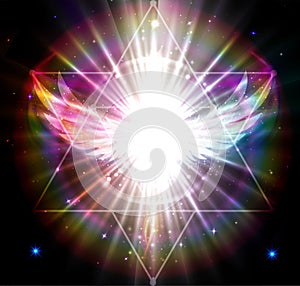 Angel of light and love doing a miracle, rainbow power energy, mer ka ba, phoenix rising