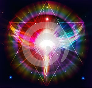 Angel of light and love doing a miracle, rainbow power energy, mer ka ba, phoenix rising