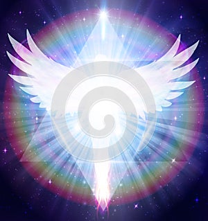 Angel of light and love doing a miracle, rainbow power energy, merkaba, star soul gate, diamond heart