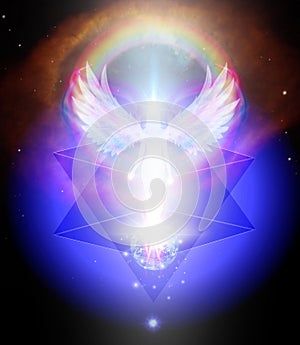 Angel of light and love doing a miracle, rainbow power energy, merkaba, star soul gate, diamond heart