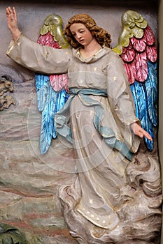 Angel of the Lord visited the shepherds and informed them of Jesus` birth, altarpiece in the church in Stitar, Croatia