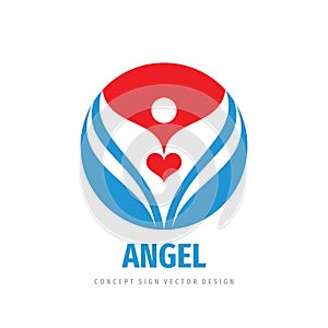 Angel love red heart logo design. Human character sign. Wings symbol. Positive development icon. Vector illustration.
