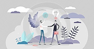 Angel money investor in business vector illustration tiny persons concept.