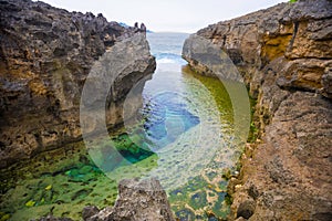 Angel`s Billabong is natural infinity pool on the island of Nusa Penida, Bali, Indonesia