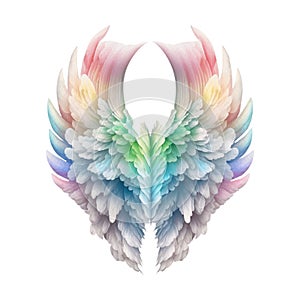 Angel\'s Wings Pastel Rainbow Illustration Clipart. Feather design element isolated on white background