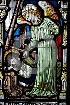 Angel and sleeping Fisherman stained glass