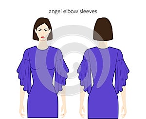 Angel sleeves Dalmation, flared elbow length clothes - ruffle dresses in women, tops technical fashion illustration