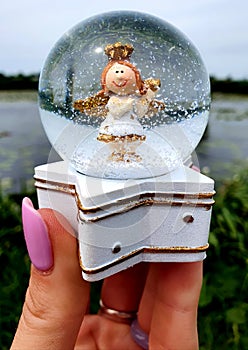 Angel in Snow Globe Snowglobe Star Water Spiritual Gardian Angels