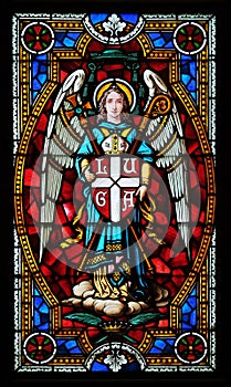 Angel, stained glass window in the Cathedral of Saint Lawrence in Lugano