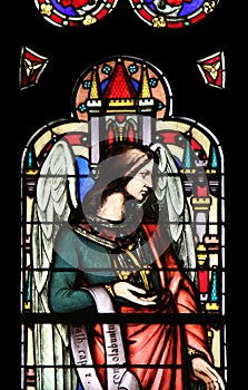 Angel, stained glass window from Saint Germain-l`Auxerrois church, Paris