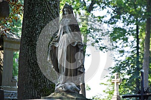 Angel statue in cemetery. Religious beliefs