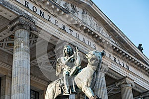 Angel statue on lion at concert house Berlin, Gendarmenmarkt