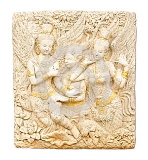 Angel statue Thai art in Thai temple isolated on white