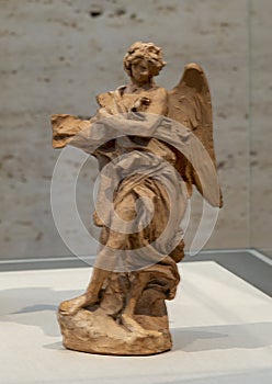 Angel with the Superscription by Gian Lorenzo Bernini on display in the Kimbell Art Museum in Fort Worth, Texas.