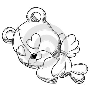 Angel teddy bear bring love black and white vector image
