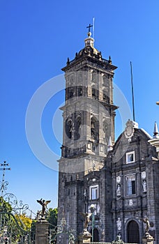 Angel Tower Facade Outside Puebla Cathedral Mexico