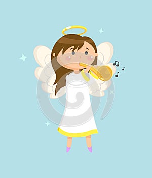 Angel with Trumpet, Angelic Girl with Wings Halo
