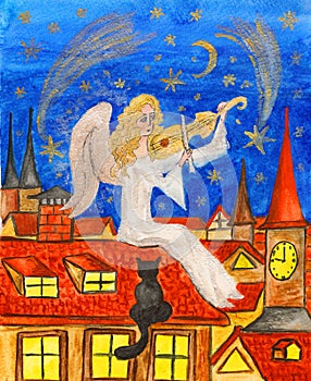 Angel with violin, painting