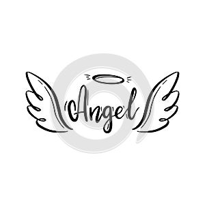 Angel wing with halo and angel lettering text